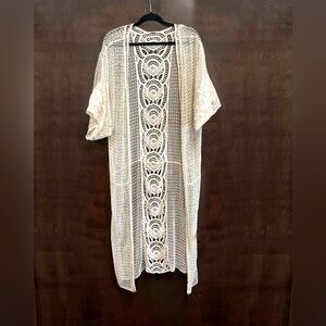 Free people crochet long kimono with detail down the back